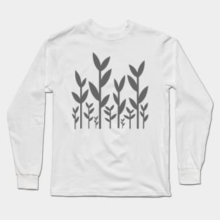 Grey leafy tree plant shoots pattern design Long Sleeve T-Shirt